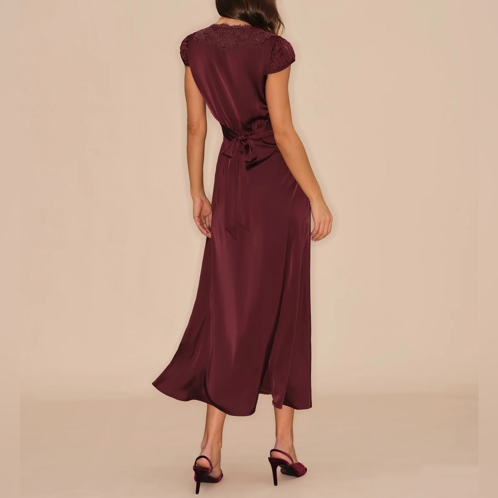 Rihoas Wine Red V Neck Lace Maxi Dress - Picture 7 of 8